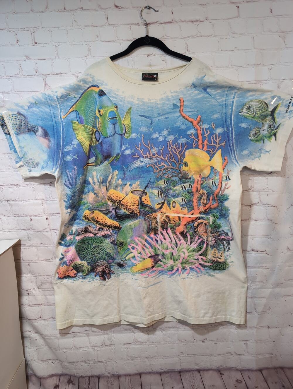 VTG Single Stitch Rescue Our Reef T-Shirt Ocean Fish Coral Print Beach Cover